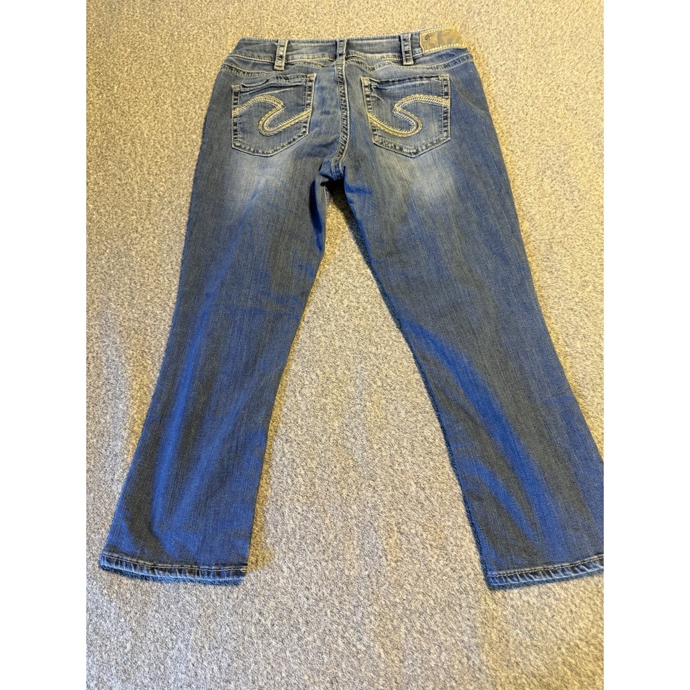 Silver Jeans Suki Capri Mid 31" x 22.5" blue denim stretch regular embroidery - Picture 2 of 15